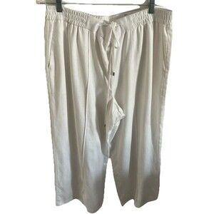 Nine West Pants XL White NEW Pull On Crop Linen Blend Mid Rise Minimalist
